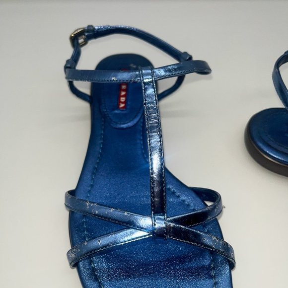 Prada Blue Metallic Sandals Size 7.5 - Picture 6 of 10